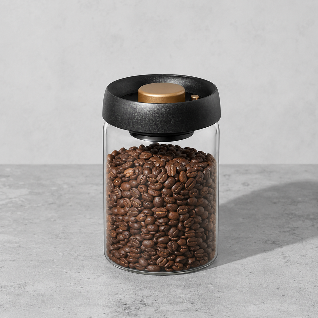 Vakuum-Kaffeedose aus Glas – Frische auf Knopfdruck